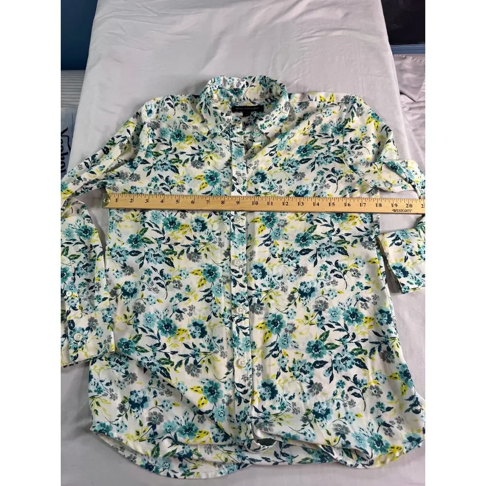 Banana Republic Floral Button Front Blouse XS Long Sleeve Career Shirt White - Picture 6 of 6